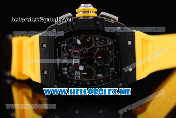 Richard Mille RM 11-03 Swiss Valjoux 7750 Automatic PVD Case with Skeleton Dial and Yellow Rubber Strap Arabic Numeral Markers - Click Image to Close